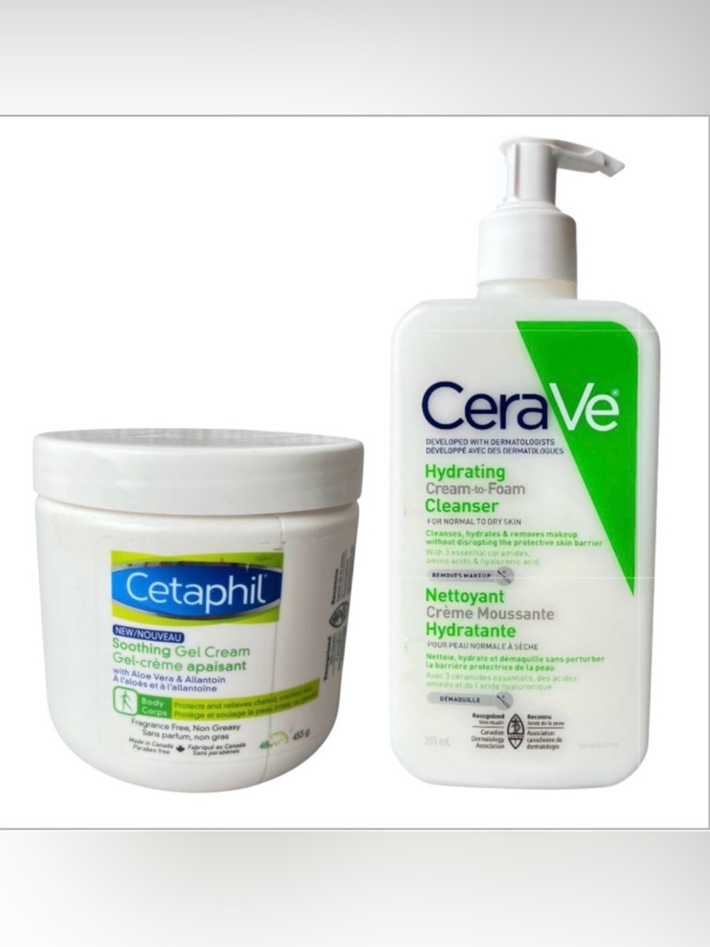 CeraVe Hydrating Cream to Foam Cleanser/Cetaphil Soothing Gel Cream w/Aloe Vera